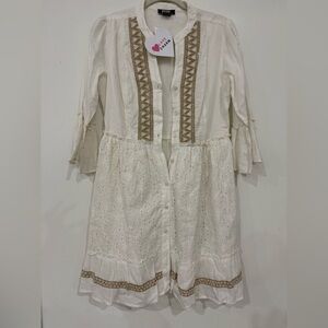 NAOO Nation AK Couture Ivory Boho Embroidered Cotton Dress Size M